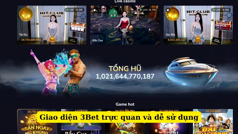 Giao diện 3Bet trực quan và dễ sử dụng